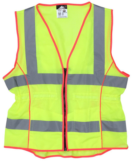 MCR Safety Hi-Vis Lime Safety Vest, 2 Inch Silver Reflective Stripes -Fitted for Women - LVCL2ML