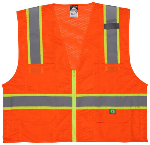 MCR Safety Hi-Vis Reflective Orange Safety Vest, Manufactured with Recycled Materials - RSURVMO