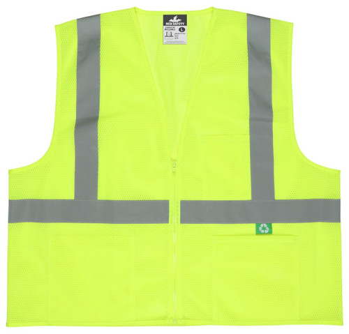 MCR Safety Hi-Vis Reflective Lime Safety Vest, Manufactured with Recycled Materials - RVCL2MLZ