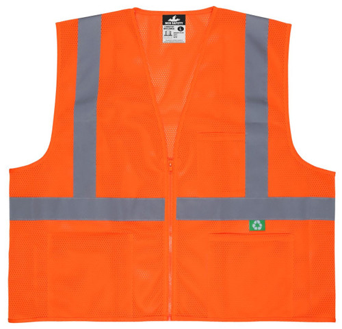 MCR Safety Hi-Vis Reflective Orange Safety Vest, Manufactured with Recycled Materials - RVCL2MOZ
