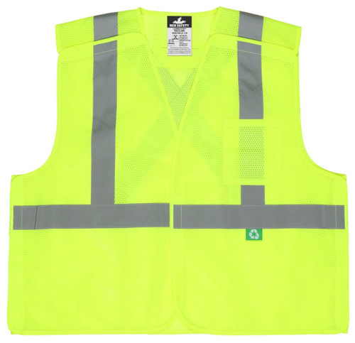 MCR Safety Hi-Vis Reflective Lime Safety Vest, Manufactured with Recycled Materials - RXCL2ML