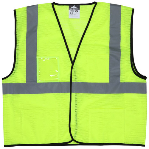 MCR Safety Hi-Vis Lime Safety Vest, 2 Inch SIlver Reflective Stripes - VCL2ML