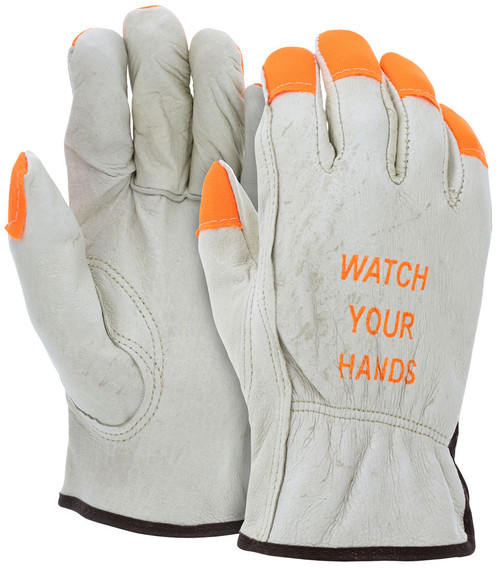 MCR Safety 3413HVI Leather Drivers Work Gloves CV Grade Grain Pigskin Orange