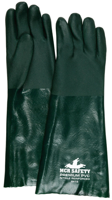 MCR Safety Memphis PVC 6418 Chemical Resistant Gloves, PVC Coated, Double Dipped
