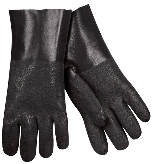 MCR Safety 6512SJ PVC Coated Work Gloves, Double Dipped, Textured Black PVC