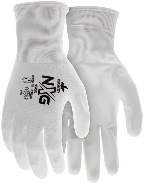 MCR Safety NXG 96658 Coated Gloves, Work Gloves, 18 Gauge White Polyester Shell