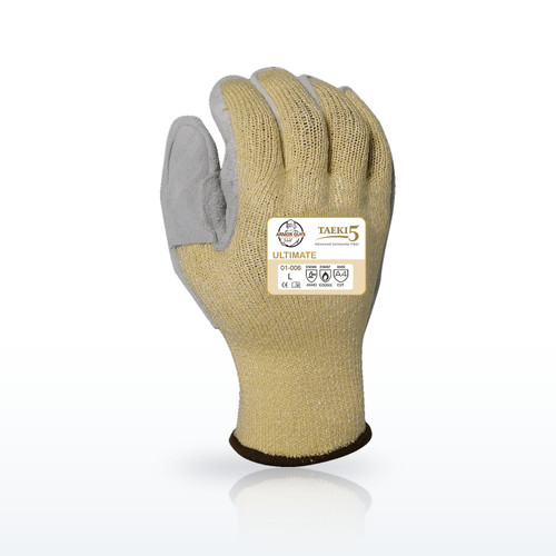 10g 100% Yellow Taeki5 Glove Liner with Leather Palm, ANSI A4