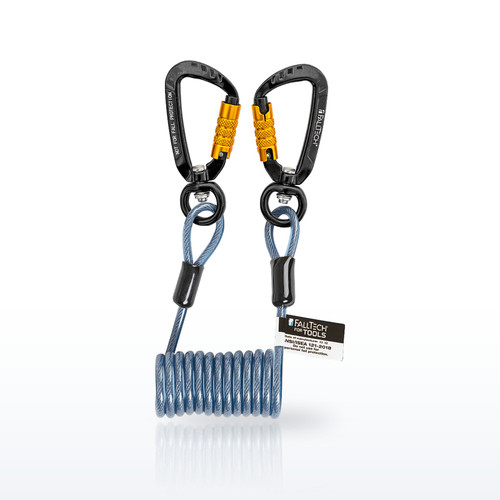 FallTech 5215A1 5 lb Premium Tool Tether with Stretch Coil Coated Wire and Dual Swivel Aluminum Carabiners