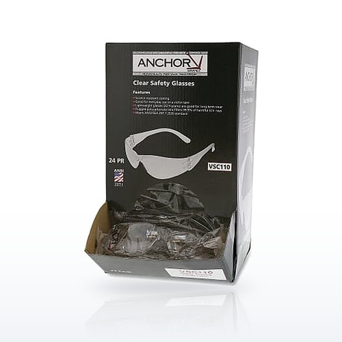 Anchor Brand Clear Frameless Safety Glasses, Dispenser Box