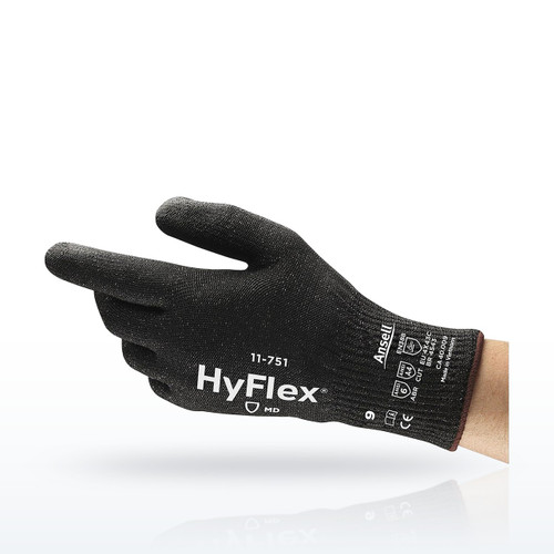 Ansell 11751110 HyFlex Black PU Palm Cut Resistant Gloves, ANSI A4