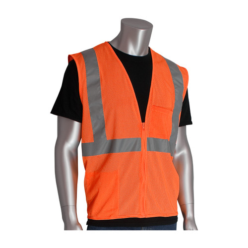 PIP 302-0702Z Hi-Vis Vests, ANSI Type R Class 2 Two Pocket Zipper Mesh Vest