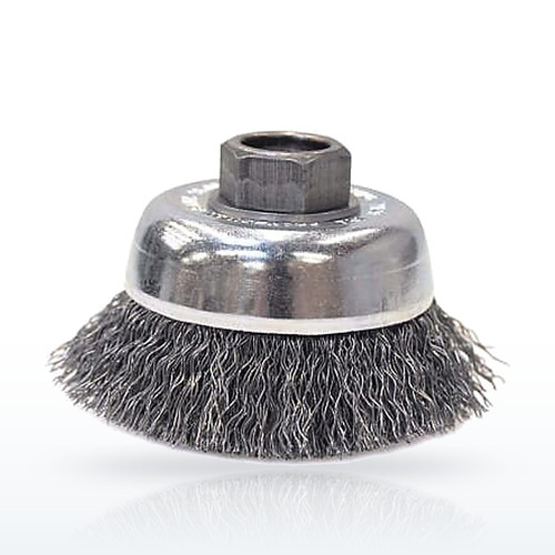 Crimped Wire Cup Brush, 3 in Diameter, 5/8 in-11 Arbor, 0.012 in Carbon Steel
