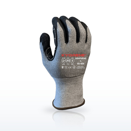 13g Gray Kyorene Glove Liner with Black Crinkle Latex Palm Coating, ANSI A6