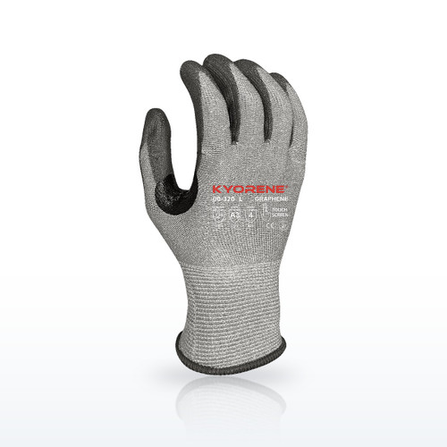 13g Gray Kyorene Glove Liner with Black Polyurethane Palm Coating, ANSI A3