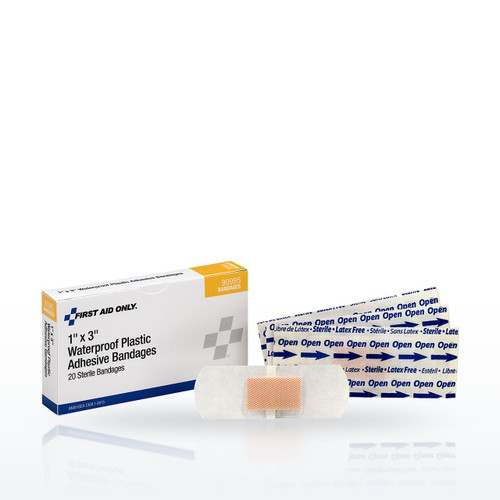First Aid Only 1" x 3" Waterproof Plastic Adhesive Bandages 20 per Box