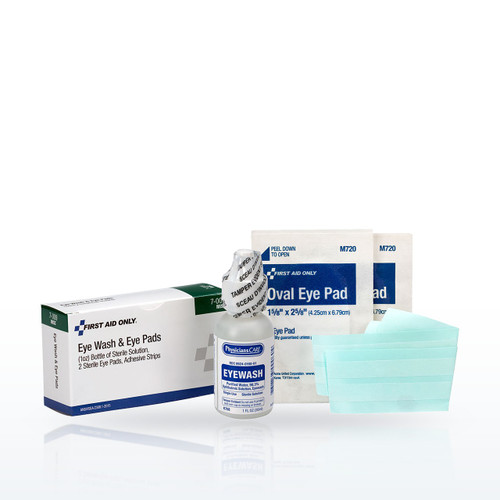 First Aid Only 1 oz. Eyewash, Eye pads & Adhesive Strips, 1 set/box, a 3 Piece