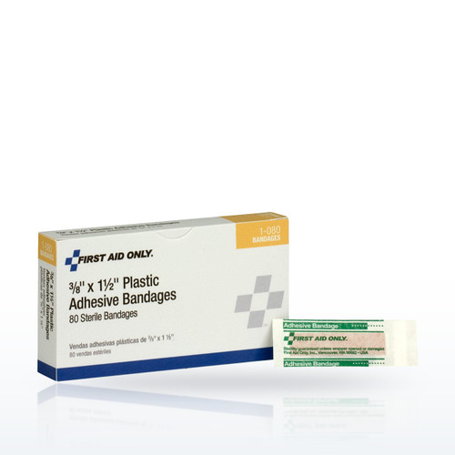 First Aid Only 3/8" x 1.5" Plastic Bandages, 80 per Box