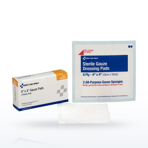 First Aid Only 4"x 4" Sterile Gauze Pads, 4 per Box