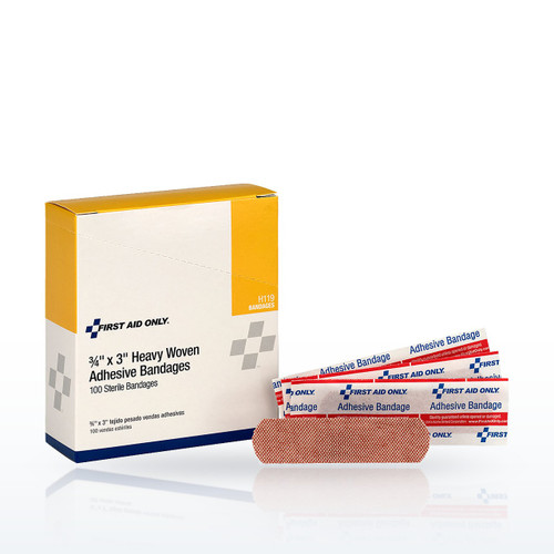 First Aid Only 3/4"x 3" Heavy Woven Fabric Bandages, 100 per Box