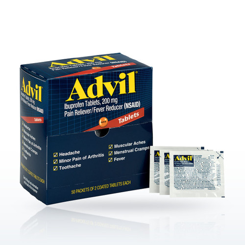 First Aid Only Advil Ibuprofen Medication, 50 Doses of Two Tablets, 200 mg