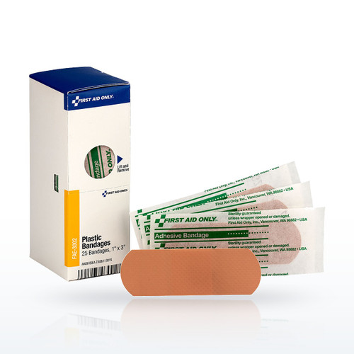 First Aid Only Adhesive Plastic Bandages, 1" x 3", 25 Count
