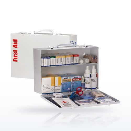 First Aid Only 75 Person 2 Shelf First Aid Metal Cabinet, ANSI A+, Type I & II