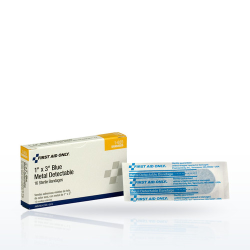 First Aid Only Blue Metal Detectable 1"x3" Fabric Bandages