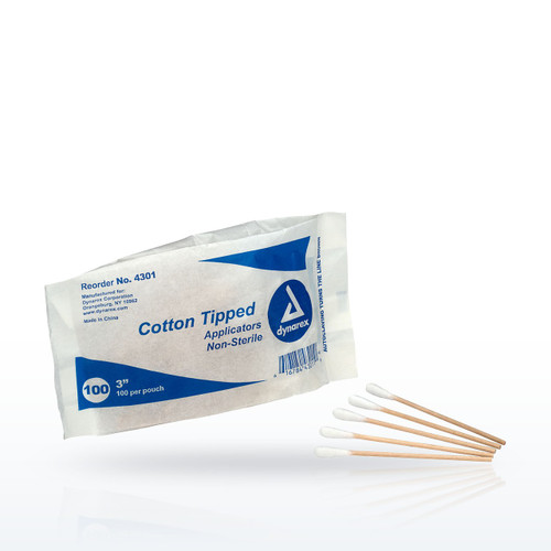 First Aid Only Non-Sterile Cotton Tipped Applicators, 3" Wood Shaft, 100 Per Bag