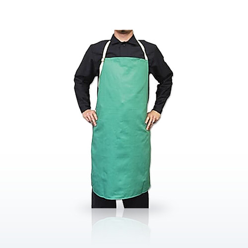 Flame-Retardant Cotton Sateen Bib Apron with Leather Patch, 24 in W x 36 in L