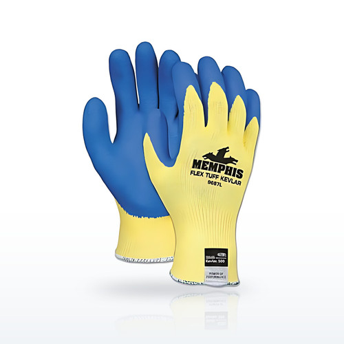 Flex Tuff Kevlar Latex Dipped Gloves, Large, Blue/White/Yellow