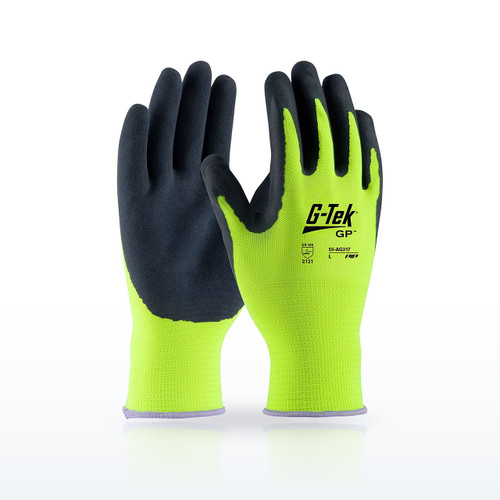 G-Tek GP Hi-Vis Seamless Knit Polyester Glove with Latex Coated MicroSurface