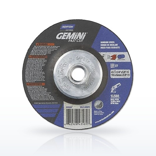 Gemini FastCut Type 27 Depressed Center Wheel, 4-1/2 in, Aluminum Oxide