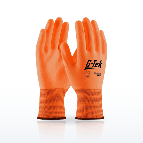 G-Tek 33-425OR Hi-Vis Seamless Knit Polyester Glove, ANSI YES