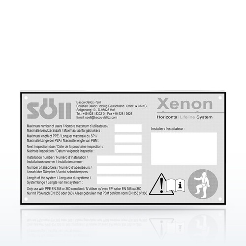 Identification Plate for Xenon Permanent Horizontal Lifeline System