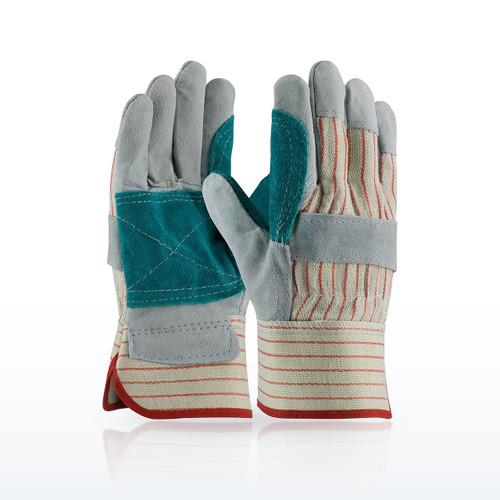 Industry Grade Split Cowhide Leather Double Palm Glove with Fabric Back