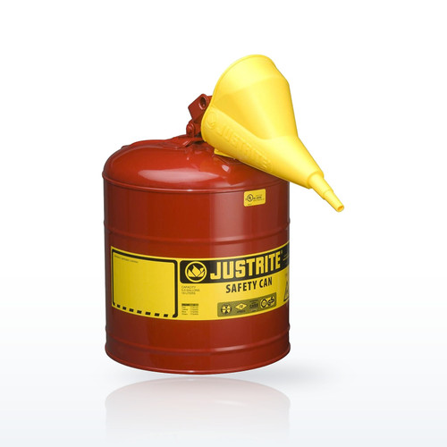 Justrite 7150110 Type I Galvanized Steel Safety Can, Funnel, 5 Gallon