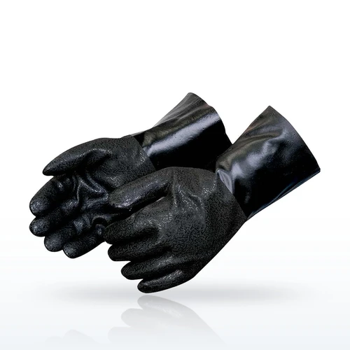 Liberty Safety I2434 14 Rough Finish Black PVC Gloves, PVC Coated