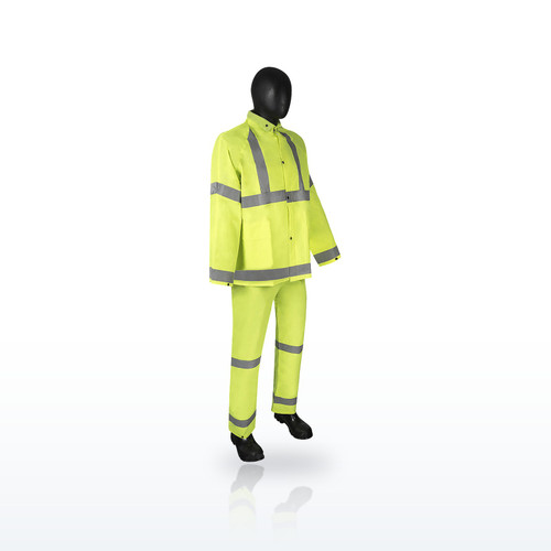 Liberty Safety DuraWear™ 2 Layers PVC/Polyester 3-Piece Hi-Vis Green Rainsuit