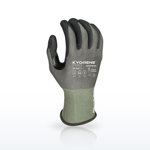 18g 100D Gray Kyorene Pro Glove Liner, Nano-Foam Nitrile Palm Coating, ANSI A3