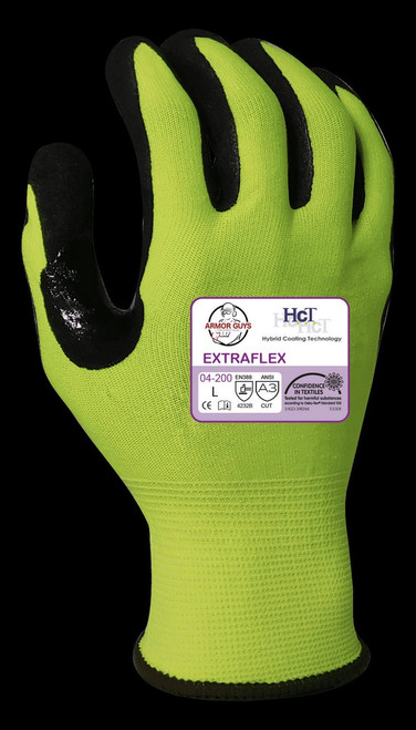 18g ExtraFlex Cut Resistant Hi-Vis Yellow Glove Liner, Nitrile Palm, ANSI A3