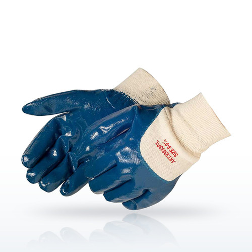 Liberty Safety 9363SP Smooth Finish Blue Nitrile, Knit Wrist Gloves