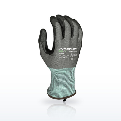 18g Gray Kyorene Pro Glove Liner with Black Polyurethane Palm Coating, ANSI A4