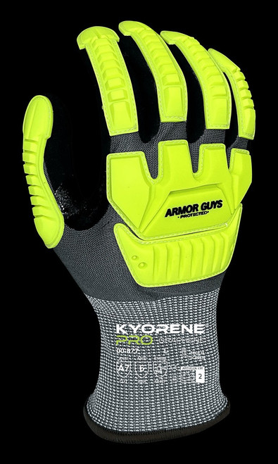 18g Gray Kyorene Pro Glove Liner, Impact Back, Foam Nitrile Palm, ANSI A7