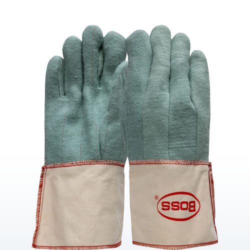 Boss 1BC43300 High Heat Gloves, 2-Ply Hot Mill Nap-Out Green W Gauntlet Cuff