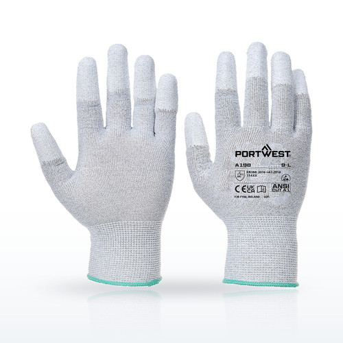Portwest A198 Coated Gloves, ESD 13 PU Fingertip Glove