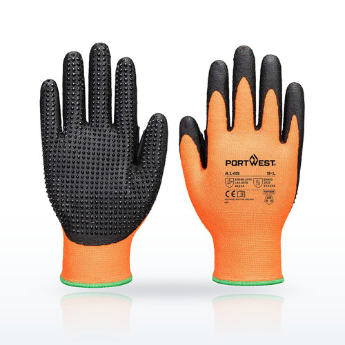 Portwest A148 String Knit Gloves, Grip 13 Nitrile High Dotted Glove