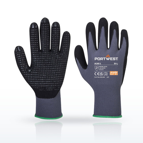 Portwest A351 String Knit Gloves, Grip 15 Nitrile Sandy Dotted Glove