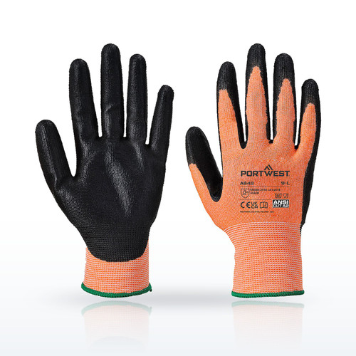 Portwest A643 Cut Resistant Gloves, ANSI A2, Cut B13 Nitrile Amber Glove A2