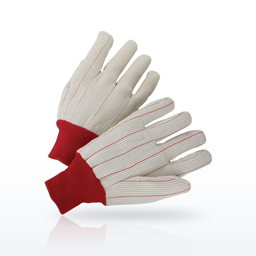Polyester/Cotton Corded Double Palm Glove with Nap-In Finish - Red Knit Wrist
