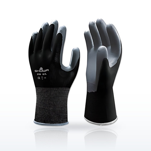 SHOWA 370BL08 370B General Purpose Nitrile Coated Fingers/Palm Gloves, Large